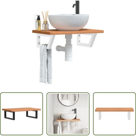 Wandmontage - Waschbeckenregal Wandmontage Stahl und Massivholz Buche (1/5)