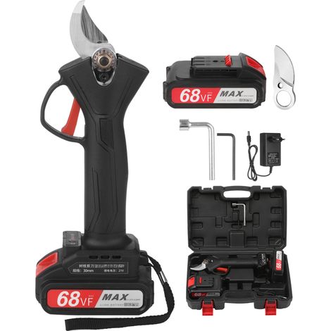 Sécateur électrique sans fil 21 V avec batterie lithium rechargeable 2 A, diamètre de coupe 30 mm, 4 vitesses réglables et batterie de rechange incluse. (1/5)