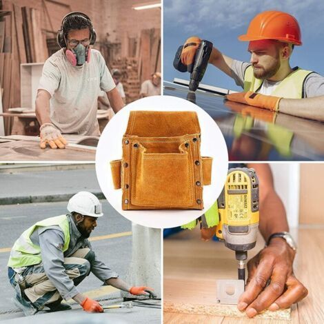 QORVA-Sacoche de Charpentier pour la taille, Ceintures Porte-Outils en Cuir de Qualité Supérieure Avec 2 Porte-Marteaux, Résistante et Professionnelle Sac pour Électricie, Maçons, Soudeurs, Plaquiste