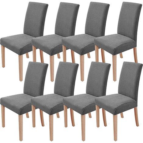 Coperture elastiche per sedie, confezione da 8, fodere rimovibili e lavabili per sala da pranzo moderna, protezioni elastiche per sedie, decorazione per ufficio, banchetti e matrimoni (Grigio chiaro) (1/5)