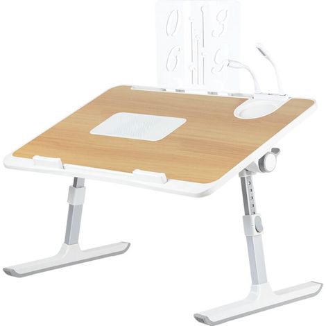 ® Table de Lit pour Ordinateur Portable Pliable, Réglable en Hauteur et Angle, our le canapé, l'étude, la lecture et l'écriture, 60x40x26-39cm, Noyer (1/5)