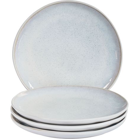 Conjunto de 4 platos de postre de gres caolín artesanal acabado esmalte reactivo gris claro Sesame (1/5)