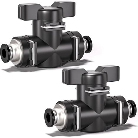 10 vannes à bille pneumatiques noires de 8 mm pour contrôle direct du débit d'air. Raccord pneumatique (1/5)