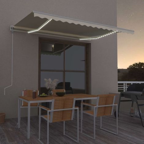 Auvent, Marquise auvent de porte, Abri banne entrée protection automatique avec capteur de vent et LED 450x300 cm Crème LKOWF69019 (1/5)