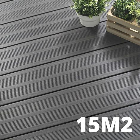 Kit Terrasse Composite ATLANTA 15m² - 46 Lames de Terrasse (220 x 14.5 x 2.25 cm) - Platinium - Garantie 15 ans - Fixation par Clips