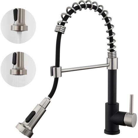 Robinet Auralum Mitigeur Cuisine Noir Rotatif 360°avec Douchette Extensible Robinet Cuisine à Ressort 2 Jets Robinetterie d'Évier en Acier Inoxydable pour Cuisine,Froid & Chaud Disponible (1/4)