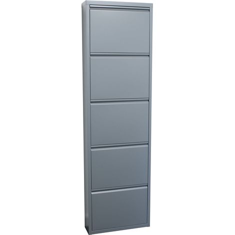 Pisa Armoire à chaussures à 5 rabats/portes en métal, gris. Livré entièrement monté.