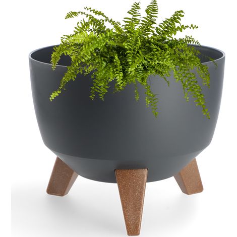 KADAX Blumentopf aus Kunststoff mit drei Einsteckstützen, 24 cm, Anthrazit