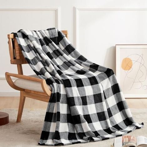 Karodecke aus Wolle im Büffel-Look, weiche, warme und bequeme Plüschdecke, geeignet für Sofa/Bett - schwarz-weißes Farbschema, 60 Zoll x 80 Zoll.