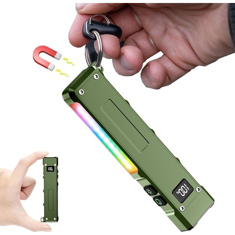 Wiederaufladbare LED-Taschenlampe mit 500.000 Lumen, kleine LED-Taschenlampe mit 2 Schaltern und 9 Modi, Clip, grün, COB-Seitenlicht (1/5)