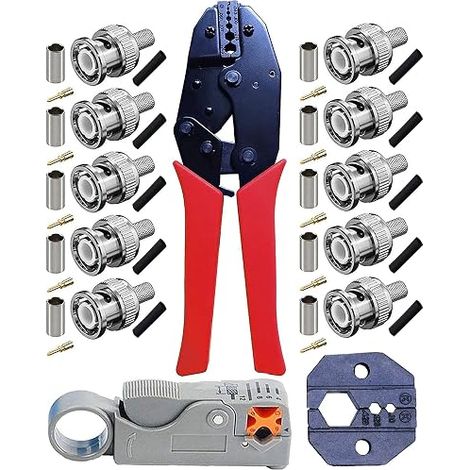 Pince à sertir à cliquet BNC/TNC et dénudeur de cble coaxial rotatif avec 10 pcs connecteurs BNC à sertir pour RG58 (1/5)