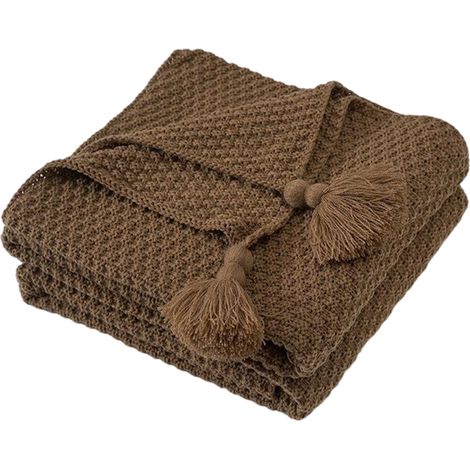 Couverture en laine tricotée à pompons, couverture bébé, couverture pour la pause déjeuner, châle, couverture décontractée pour canapé avec pompons (1/5)
