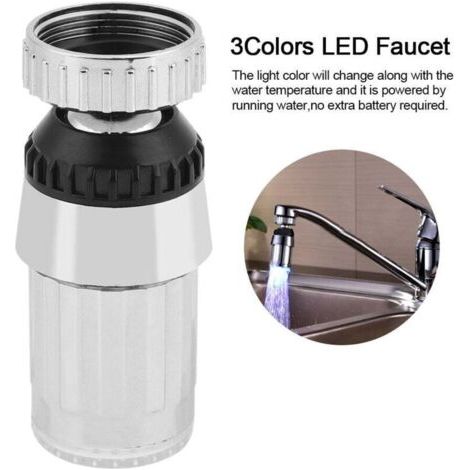 Pulvérisateur à tête de pulvérisation pour robinet d'évier de cuisine, pivotant à 360 °, alimenté par l'eau, 3 couleurs, lumière LED (1/4)