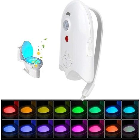 Lámpara LED para inodoro, recargable por USB, luz nocturna con sensor de 16 colores, luz de baño con cambio de color. (1/5)