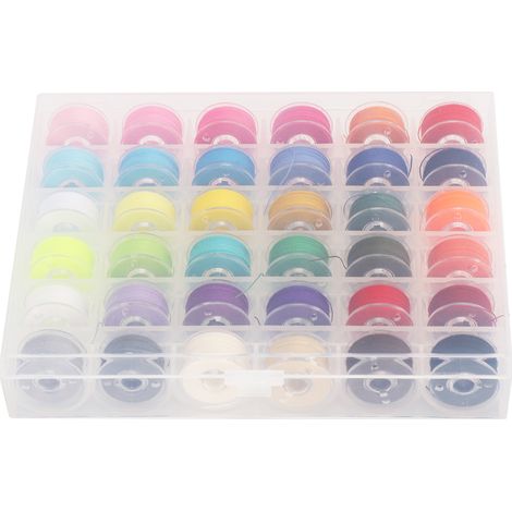 Fils à coudre colorés avec canettes en plastique pour machine à coudre, pour broderie à la main à la maison (36 grilles)