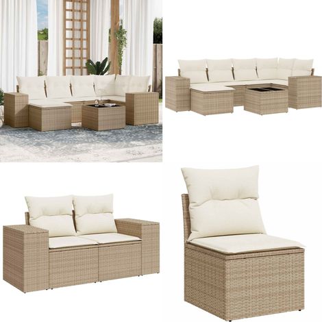 Salon de jardin avec coussins 7 pcs beige résine tressée - Salon De Jardin - Meuble De Jardin - Set Salon - Résine Tressée - Rotin Synthétique - Home & Living (1/5)