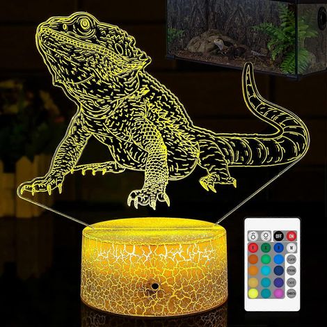 Veilleuse Dragon Barbu - 16 Couleurs LED Changeantes & Rechargeable USB - Décoration Éclairage pour Terrarium Dragon Barbu - Lampe à Illusion 3D Fantastique