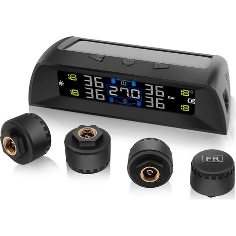 TPMS Système de Surveillance de la Pression des Pneus, 0-72 Psi Support Charge Solaire, Afficher la Température à l'intérieur de la Voiture, avec 4 Capteurs Externes Voiture pour LKW SUV RV (1/5)