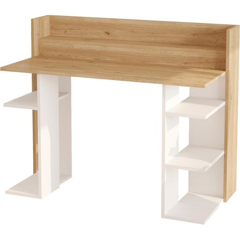 Bureau Avec Étagères "Kentin" 124cm Naturel & Blanc (1/5)