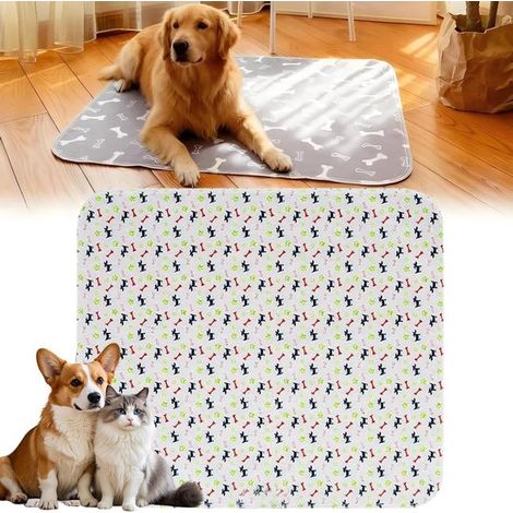 Tapis d'apprentissage lavable pour chiots, tapis absorbant réutilisable, convient aux chiens et aux chats, 80x100 cm - blanc (1/5)