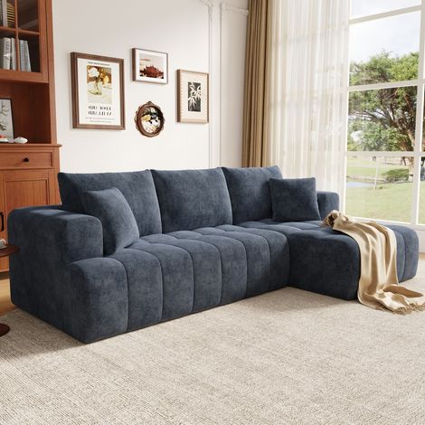 Canapé d'Angle Modulaire en L - Design Cloud sans Montage - Confort Moelleux - Salon Appartement - 244,5x136x79cm Chenille Bleu (1/5)