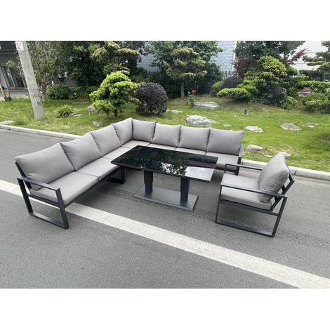 Fimous Aluminum Outdoor Garden Furniture Corner Sofa Chair Adjustable Rising Lifting Table Sets Dark Grey 8 Seater (1/5)