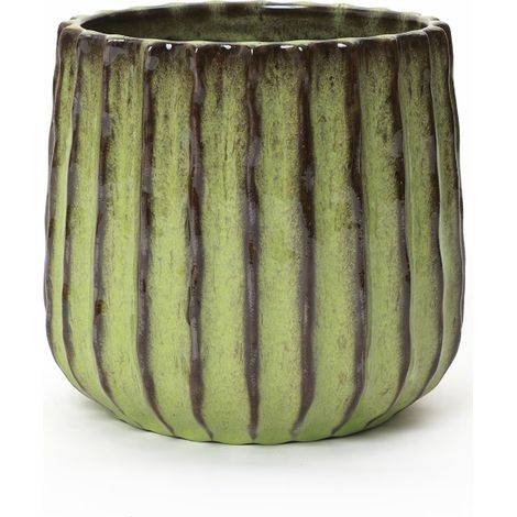 Grüner Keramik-Blumentopf mit eleganter Rillenstruktur, 21 cm Durchmesser, 21,5 cm Höhe, 3,11 kg, langlebig und ideal für Innen- und Außenpflanzen