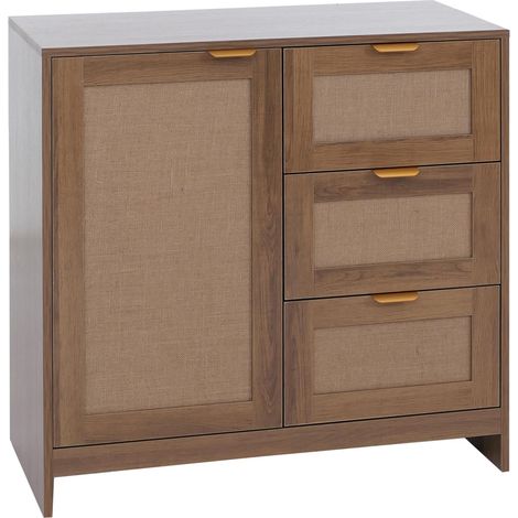 [NON UTILIZZATO] Comò HHG-182, cassettiera credenza highboard, cassetti contenitore, MDF melaminico frontale in lino, marrone