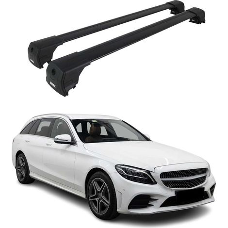 OMAC Aluminium Dachträger Querträger für Mercedes C Klasse Kombi S205 2014-2021 – City Crash – ISO/PAS 11154:2006 – Abschließbar – Max. 75kg – 2 Stangen Schwarz (1/5)