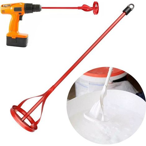 Bâtonnet de Malaxage 80x400mm Accessoire pour Perceuse Visseuse Électrique pour Peinture Ciment Résine Epoxy Rouge (1/5)