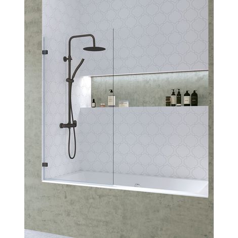 Mampara Bañera Frontal Puerta Abatible  Vidrio Templado 6mm Antical Transparente  Altura 150cm  85cm Perfil Negro Mate (1/3)