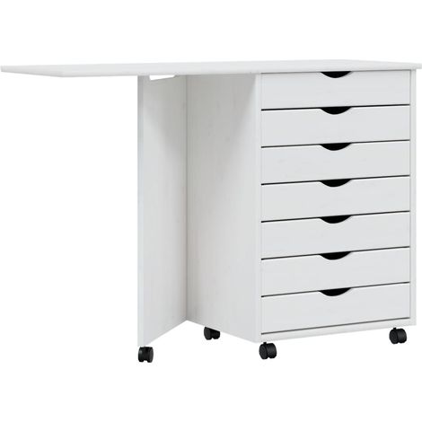 Armoire roulante avec bureau MOSS blanc bois de pin solide (1/5)