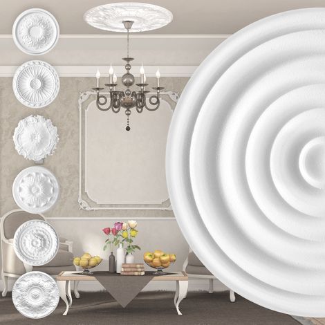 Marbet Design Stuckrosette aus EPS Styropor, weiß - Deckenrosette Stuck Wanddeko Wohnzimmer: R-01 - Ø 40cm