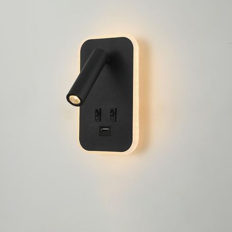 LED-Wandleuchte mit 2 Schaltern, USB-Ladeanschluss, Aluminium, geeignet für Schlaf- und Wohnzimmer, 3000K (3W + 10W). (1/5)