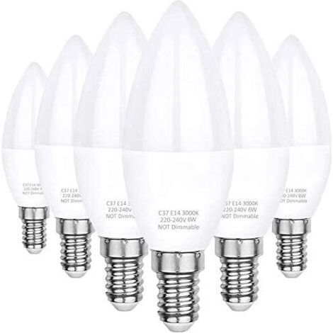 Ampoules LED E14, lumière blanche chaude 3000K, LED C37 6W (équivalent à une ampoule halogène de 60W), angle de faisceau de 360°, paquet de 6