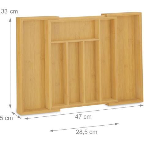 Range couverts pour tiroirs organiseur reglable en bambou (1/5)