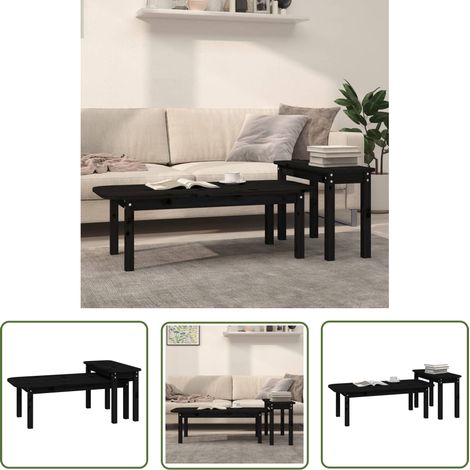 The Living Store Ensemble de tables basses 2 pcs Noir Bois massif de pin - Table Basse - Ensemble De Tables - Meuble Salon - Table D'appoint - Design Moderne (1/5)