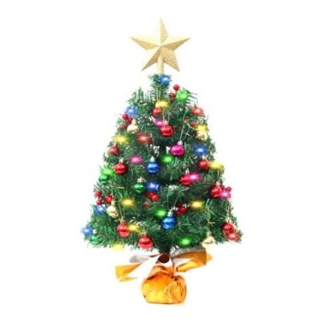 1 x mehrfarbiger künstlicher Mini-Weihnachtsbaum, Mini-Weihnachtsbaum mit LED-Lichterkette und Ornamenten, kleiner geschmückter Weihnachtsbaum, Weihnachtsdekoration für den Tisch, Weihnachtsdekoration (1/4)