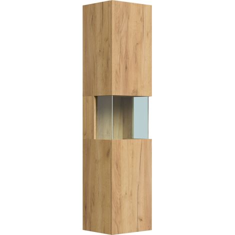 Design Badschrank Hochschrank 150cm Softclose Taifun Glaselement eiche gold (1/5)