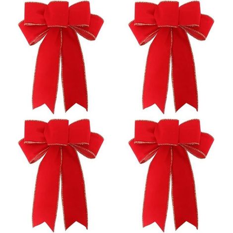 Set mit 4 Schleifen, Weihnachtsdekoration mit einer großen roten Schleife, große Schleife, dekorativer Kranz für Haustür und Kamintür (1/4)