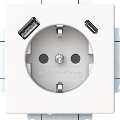 Busch-Jaeger Enchufe SCHUKO® USB Safety+ con USB A/C blanco estudio mate - Plataforma 63 (20 EUCB2USBAC-884), 2CKA002011A6310