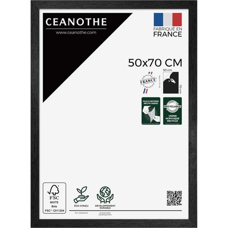 Cadre Photo Noir 50x70 cm et 70x50 cm - Cadre Photo Bois FSC - Convient au Format A2 et Affiche Poster – Fabriqué en France – Cadre Photo Karma Noir - Verre acrylique Incassable (1/5)