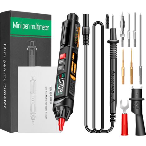 Mini multimètre 6000 points voltmètre VA lampe de poche inversée testeur NCV pour résistance à la tension capacité température marche/arrêt mesure de la séquence de phase de la diode, Avec accessoires (1/5)