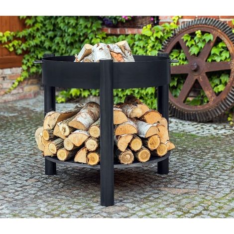 Braséro de jardin 60cm en acier naturel avec support à bois – Résistant aux intempéries – Sécurisé pour usage extérieur – 111361