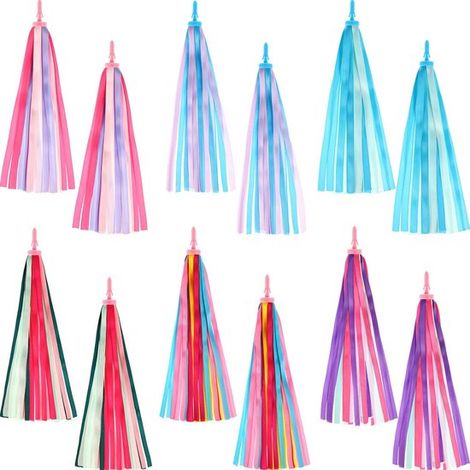 Guirlandes de guidon - 6 paires - Décoration de guidon Vélo - Décoration de vélo pour enfants - Polyester et plastique - Streamers de poignée - Poignées avec pompons pour vélos et trottinettes - 28 cm (1/5)