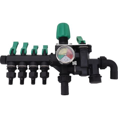 Colectores de tuberías, divisor de grifo de 4 vías, interruptor multifunción independiente, fácil instalación, inoxidable, para huertos agrícolas, con manómetro. (1/5)