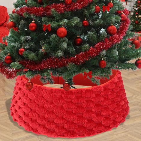 Jupe de sapin artificielle, style rustique, faite main, décoration de Noël, 61 cm de diamètre (rouge) (1/5)