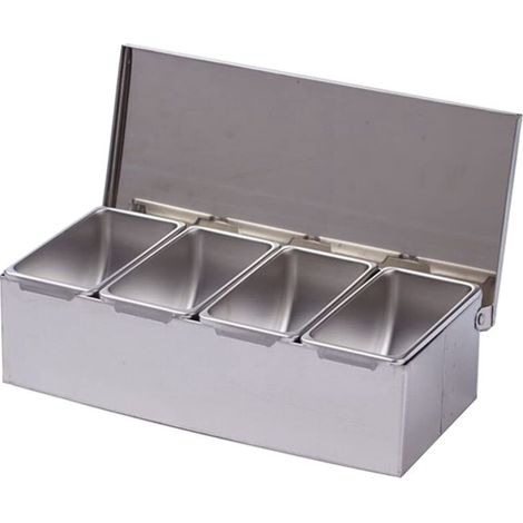 Coffret à épices 4 pièces - Boîte en acier inoxydable contenant une sauce au fromage, du sel, du sucre, des pots à épices et des ustensiles de cuisine. (1/4)