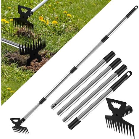 Désherbeur Manuel,152cm Rateau De Désherbage avec Long Manche 2 en 1 Houe pour Jardinage Désherbage Rapide sans se Pencher ni s'agenouiller Outil De Désherbage pour Cour,Pelouse,Terrasse (1/5)