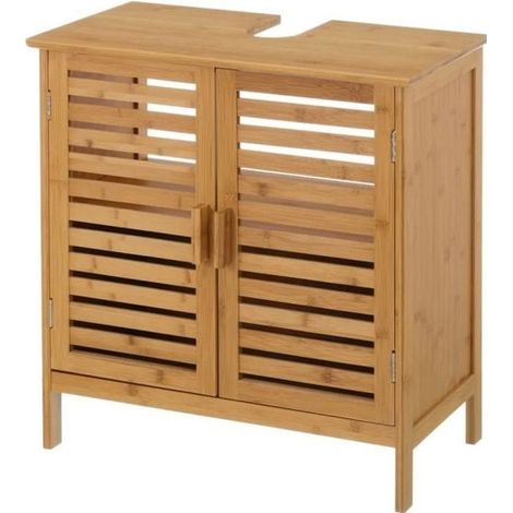 Meuble sous vasque - JUANIO - JUANIO - Bambou naturel - 60x30x62 cm - Encoche siphon, 2 portes (1/4)